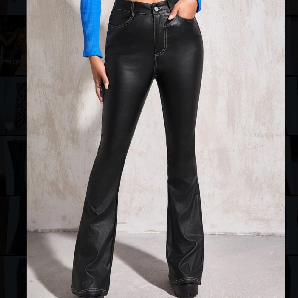 Black Leather Flare Pants